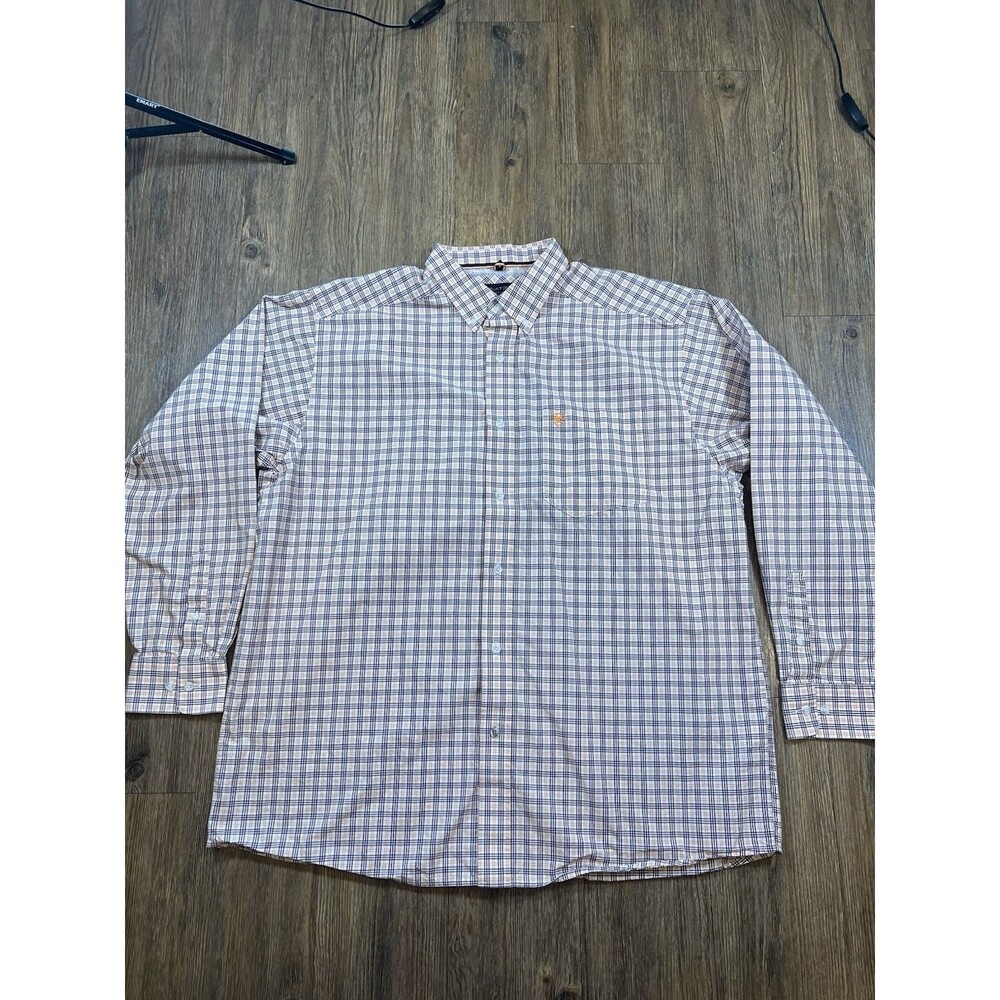 Ariat Shirt Mens XL Orange Plaid Pro Series Button Up Long Sleeve Rodeo Western